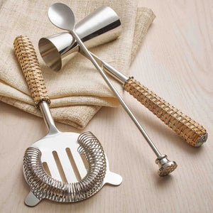 Woven Rattan Barware Set