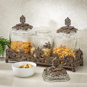 Acanthus 3-Piece Glass Canister Set