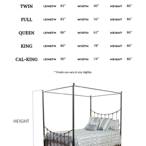Ashmere Iron Canopy Bed Measurements
