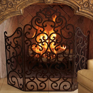 Baroque Crest Scroll Fireplace Screen