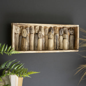 Gathering Spirits" Carved Driftwood Figures Shadowbox - 19"x8"