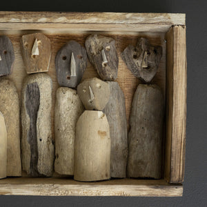 Gathering Spirits" Carved Driftwood Figures Shadowbox - 19"x8"