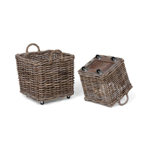Rattan Square Basket with Casters