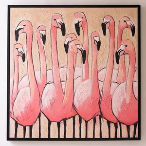 Framed flamingo canvas art on a white background