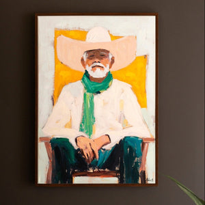 Framed modern cowboy portrait painting