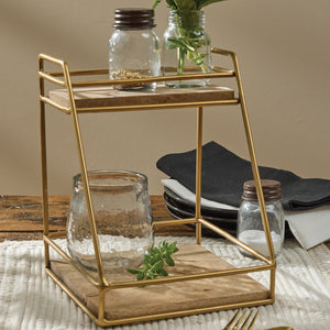 Luxe Gold & Wood 2-Tier Organizer