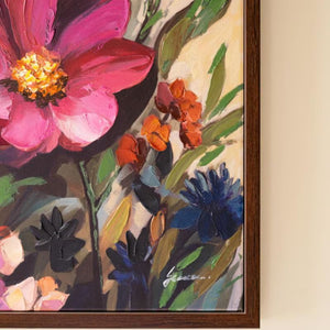 Detail of magenta bloom and dark frame edge