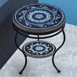 Navagio Mosaic Side Table - Tiered-Iron Accents