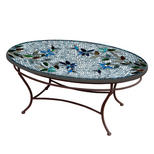 Royal Hummingbird Mosaic Coffee Table - Oval-Iron Accents