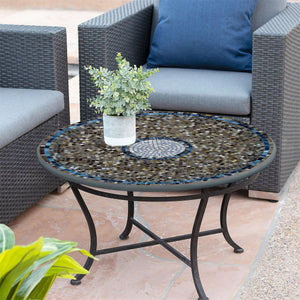 Slate Glass Mosaic Coffee Table-Iron Accents