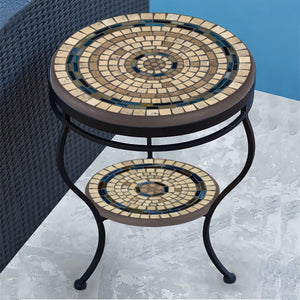 Slate Stone Mosaic Side Table - Tiered-Iron Accents