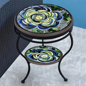 Giovella Mosaic Side Table - Tiered-Iron Accents