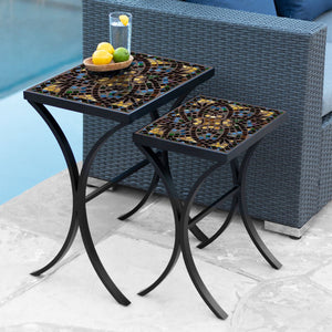 Monaco Mosaic Nesting Tables-Iron Accents