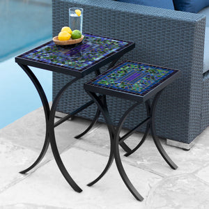 Opal Glass Mosaic Nesting Tables-Iron Accents