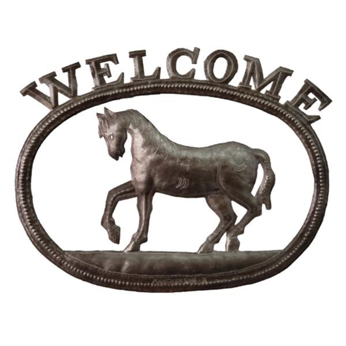 Horse Metal Welcome Plaque-Iron Accents