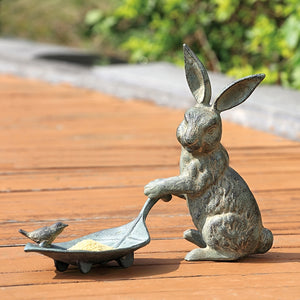 Rabbit and Leaf Birdbath-Iron Accents