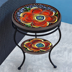 Zinnia Mosaic Side Table - Tiered-Iron Accents