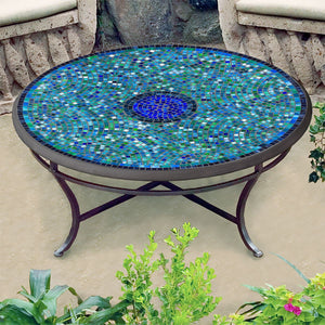 Opal Glass Mosaic Coffee Table-Iron Accents