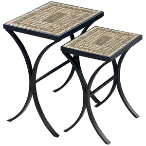 Marble Stone Mosaic Nesting Tables-Iron Accents