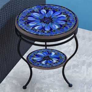 Bella Bloom Mosaic Side Table - Tiered-Iron Accents