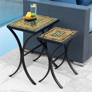 Malibu Mosaic Nesting Tables-Iron Accents