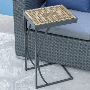 Marble Stone Mosaic C-Table-Iron Accents