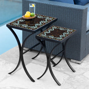 Oasis Mosaic Nesting Tables-Iron Accents