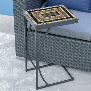 Slate Stone Mosaic C-Table-Iron Accents