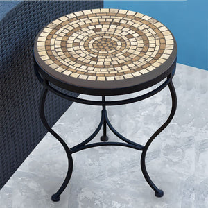 Marble Stone Mosaic Side Table-Iron Accents