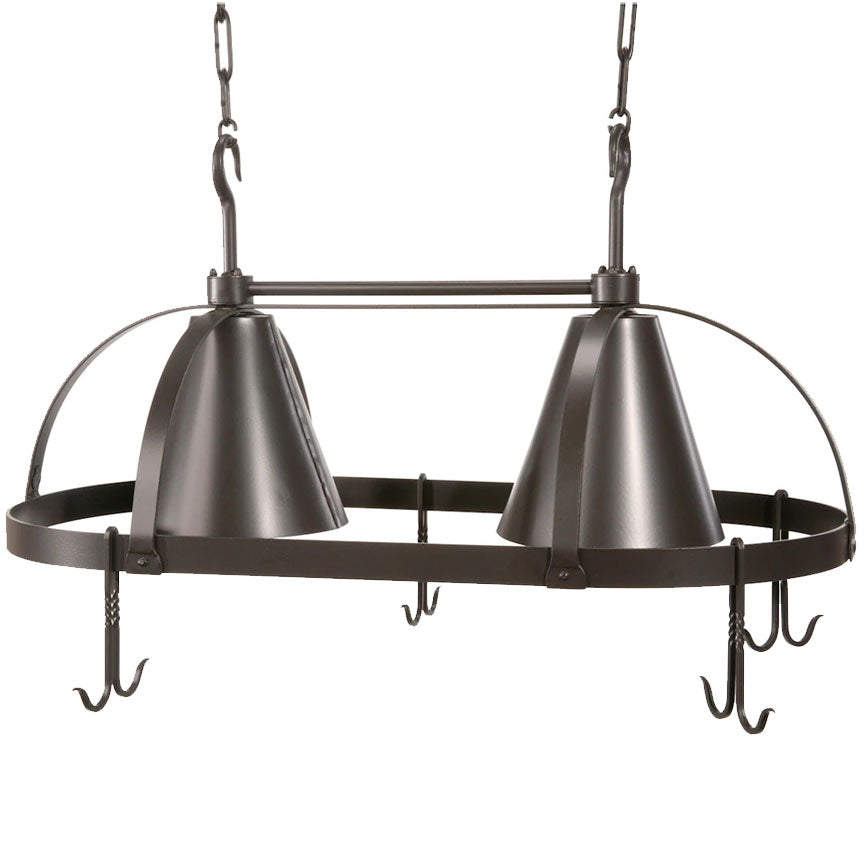 Oval Dutch Lighted Pot Rack-Iron Accents
