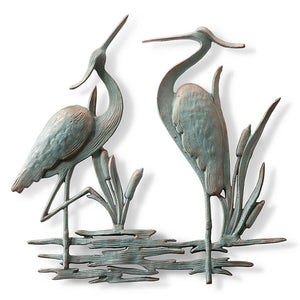 Double Garden Heron Wall Plaque-Iron Accents