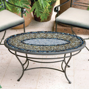 Slate Glass Mosaic Coffee Table - Oval-Iron Accents