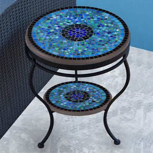 Opal Glass Mosaic Side Table - Tiered-Iron Accents