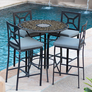 Slate Glass Mosaic High Dining Table-Iron Accents