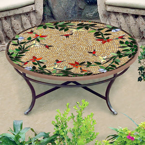 Caramel Hummingbird Mosaic Coffee Table-Iron Accents