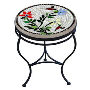 Hummingbird Mosaic Side Table-Iron Accents