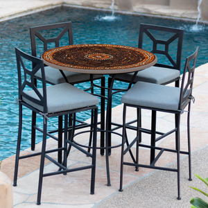 Mahogany Atlas Mosaic High Dining Table-Iron Accents