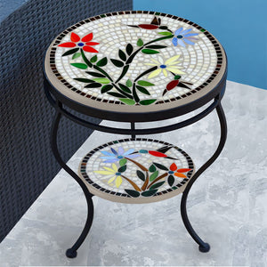 Hummingbird Mosaic Side Table - Tiered-Iron Accents