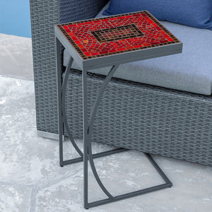Ruby Glass Mosaic C-Table-Iron Accents
