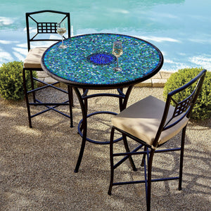 Opal Glass Mosaic High Dining Table-Iron Accents