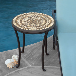 Marble Stone Mosaic Chaise Table-Iron Accents