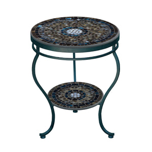 Slate Glass Mosaic Side Table - Tiered-Iron Accents