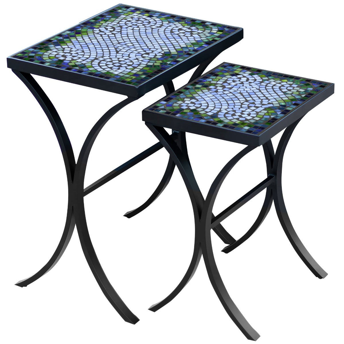 Belize Mosaic Nesting Tables-Iron Accents