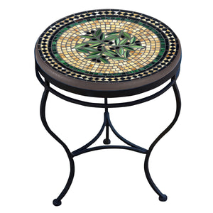 Black Olives Mosaic Side Table-Iron Accents