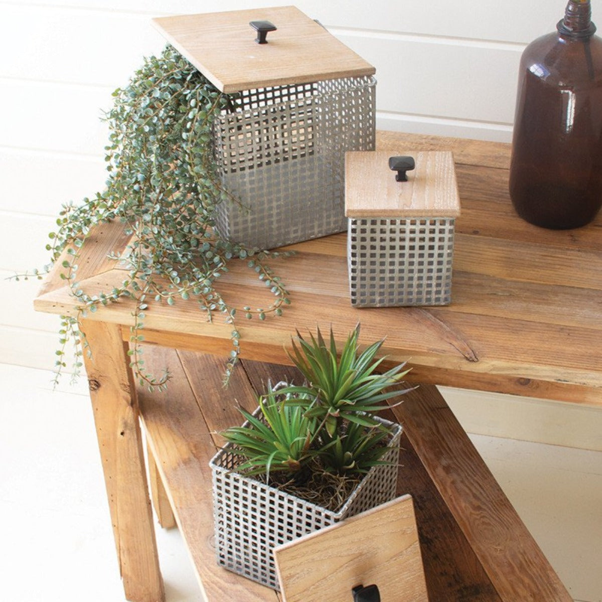 Rustic Metal and Wood Canisters