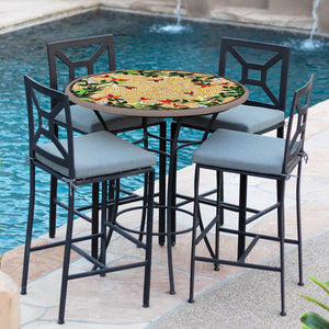Caramel Hummingbird Mosaic High Dining Table-Iron Accents
