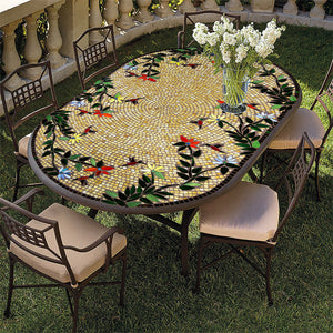 Caramel Hummingbird Mosaic Oval Bistro-Iron Accents