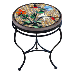 Caramel Hummingbird Mosaic Side Table-Iron Accents