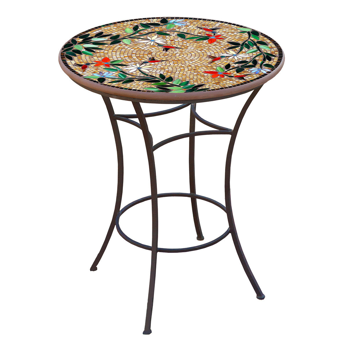 Caramel Hummingbird Mosaic High Dining Table-Iron Accents