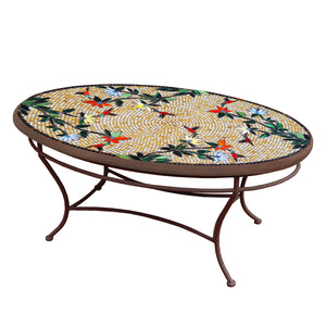 Caramel Hummingbird Mosaic Coffee Table - Oval-Iron Accents